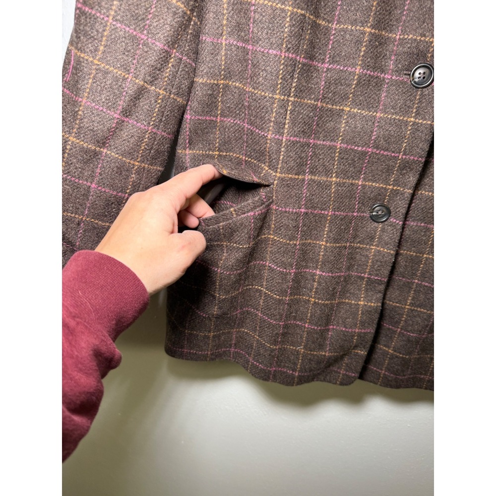 Vintage Lands End Women‎ Plaid Wool Blazer 14 Preppy Classic Academia Career - Picture 3 of 10